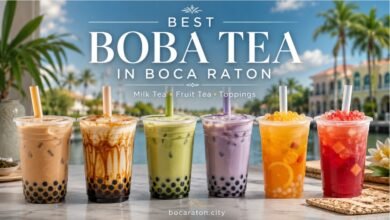 Colorful boba tea drinks with tapioca pearls in Boca Raton, Florida