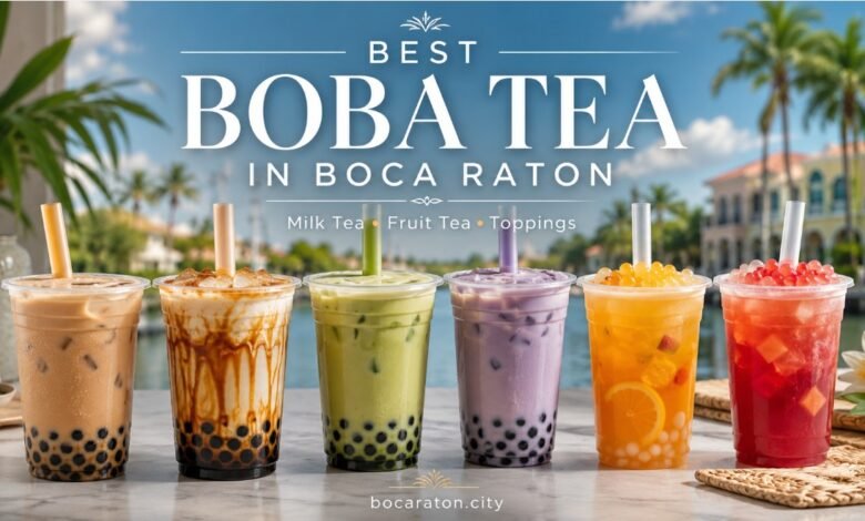Colorful boba tea drinks with tapioca pearls in Boca Raton, Florida