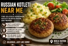 Russian kotleti with mashed potatoes and salad near Boca Raton, Florida