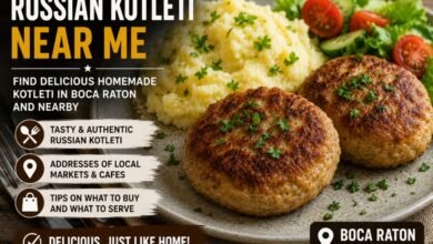 Russian kotleti with mashed potatoes and salad near Boca Raton, Florida