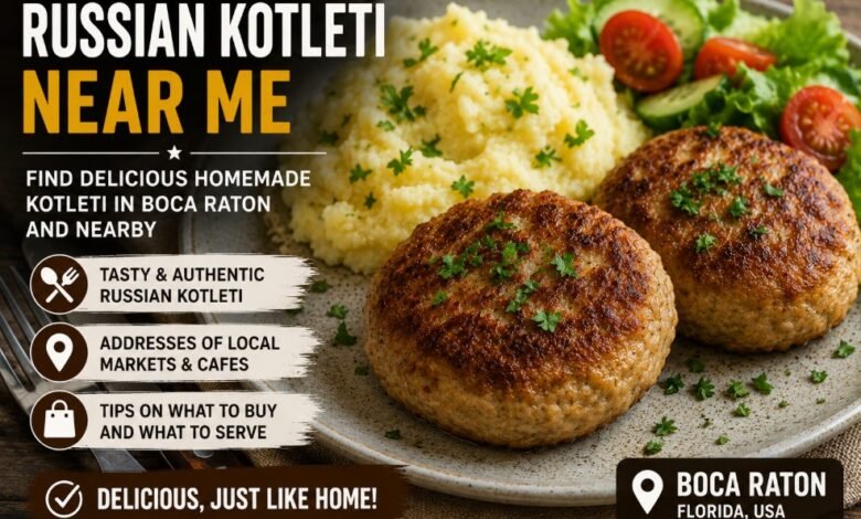 Russian kotleti with mashed potatoes and salad near Boca Raton, Florida